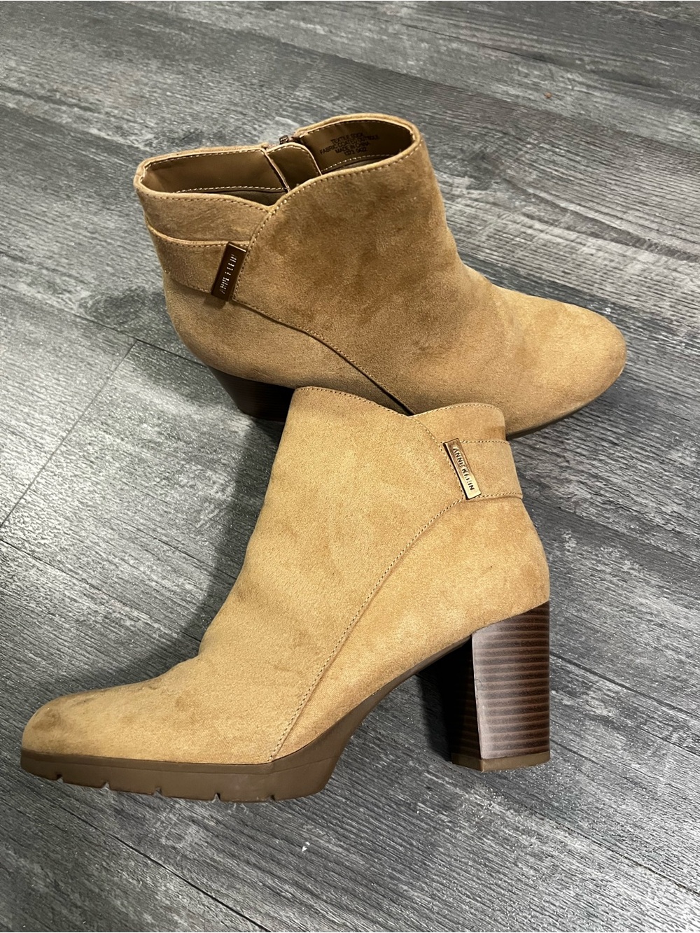 Anne Klein Tan Suede Block Heel Ankle Booties